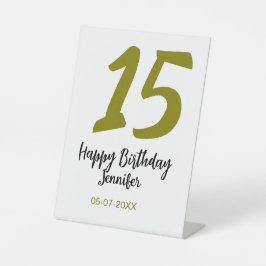 15. Geburtstag quiencenera fügen Datum Jahr golden Sockelschild