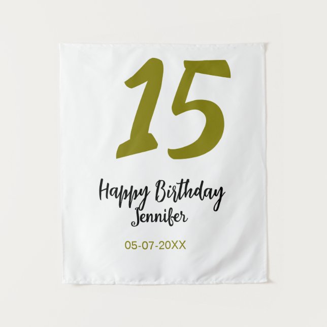 15. Geburtstag quiencenera fügen Datum Jahr golden Wandteppich (Vorderseite)