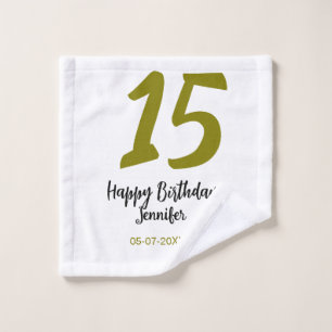 15. Geburtstag quiencenera fügen Datum Jahr golden Waschlappen