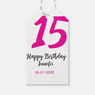 15. Geburtstag quiencenera fügen Datum Jahr rosa T Geschenkanhänger