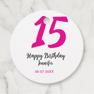 15. Geburtstag quiencenera fügen Datum Jahr rosa T Geschenkanhänger