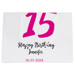15. Geburtstag quiencenera fügen Datum Jahr rosa T Große Geschenktüte