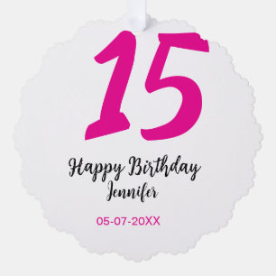15. Geburtstag quiencenera fügen Datum Jahr rosa T Ornament Karte