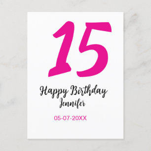 15. Geburtstag quiencenera fügen Datum Jahr rosa T Postkarte