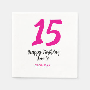15. Geburtstag quiencenera fügen Datum Jahr rosa T Serviette