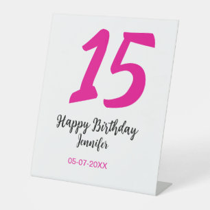 15. Geburtstag quiencenera fügen Datum Jahr rosa T Sockelschild