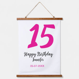 15. Geburtstag quiencenera fügen Datum Jahr rosa T Wandteppich Mit Holzrahmen