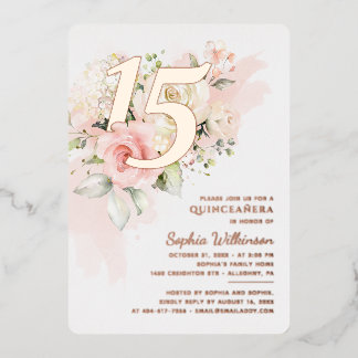 15. Geburtstag Quinceanera Floral Gold Folieneinladung