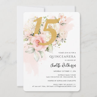 15. Geburtstag Quinceanera Floral Wasserfarbe Einladung