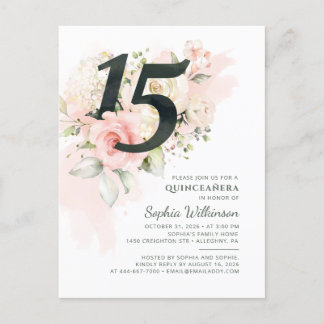15. Geburtstag Quinceanera Rustikale Flora Moderne Einladungspostkarte
