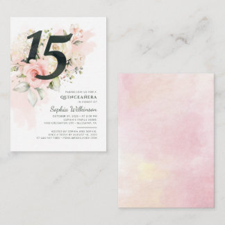 15. Geburtstag Quinceanera Rustikale Flora Moderne Mitteilungskarte