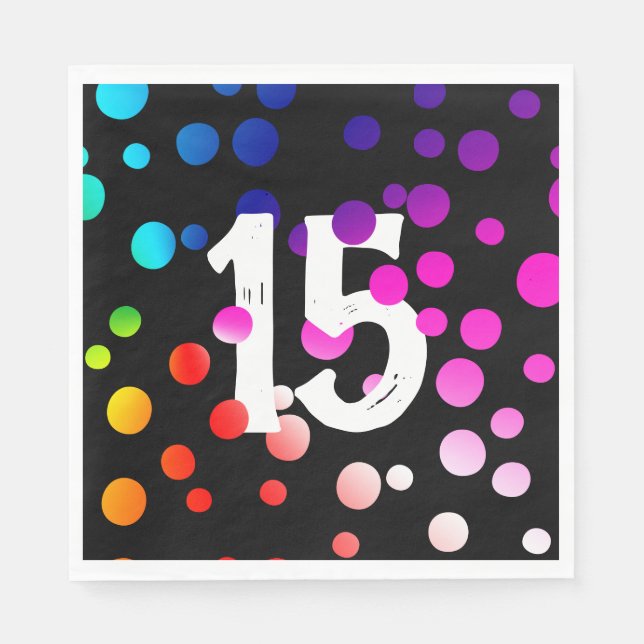 15. Geburtstag Rainbow Dots auf Black Serviette (Vorderseite)