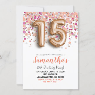 15. Geburtstag Rose Gold Confetti Einladung