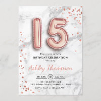 15. Geburtstag - Rose Goldballons Marmoreffekt