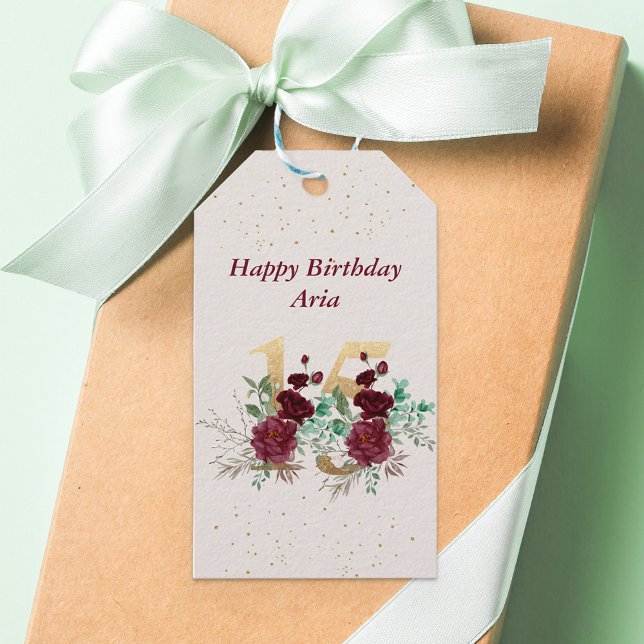 15. Geburtstag Rote Rosen Gold Blumen Zahl 15 Geschenkanhänger (Von Creator hochgeladen)