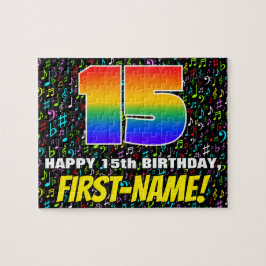 15. Geburtstag — Spaß, farbenfrohe Musiksymbole & Puzzle