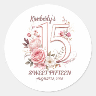 15. Geburtstag Süße Fünfzehn Blumenaufkleber Runder Aufkleber
