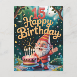 15. Geburtstags-Gnom-Feier Postkarte