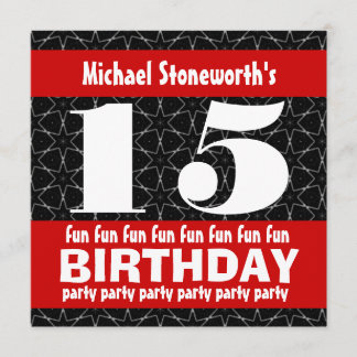 15. Geburtstags-Party-Schwarz-rotes Weiß W10A Einladung