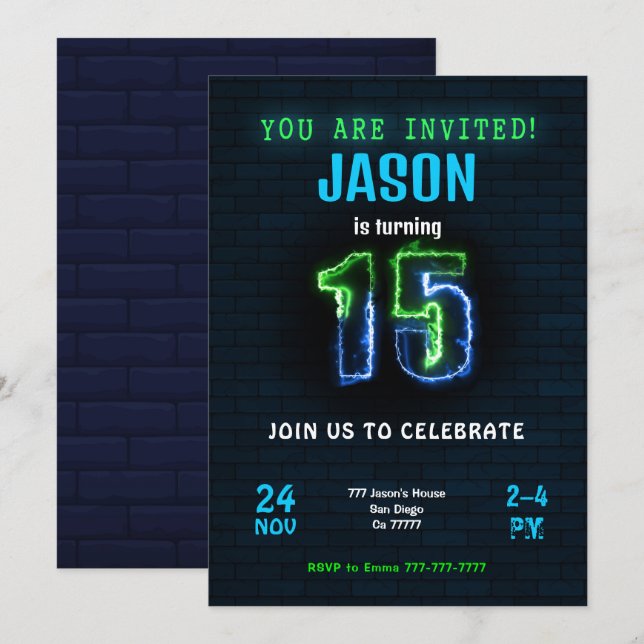 15. Geburtstagsfeier Einladung (Vorne/Hinten)