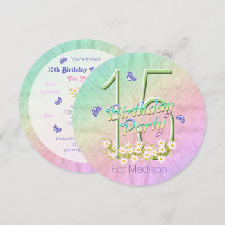 15. Geburtstagspartei Rainbow Butterflies Einladun Einladung