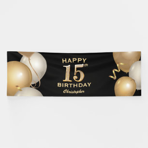 15. Geburtstagsparty Black and Gold Ballons Banner