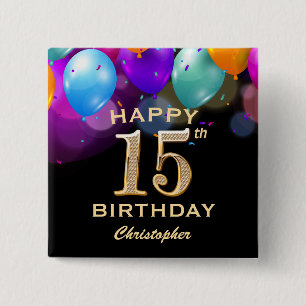 15. Geburtstagsparty Black and Gold Ballons Button