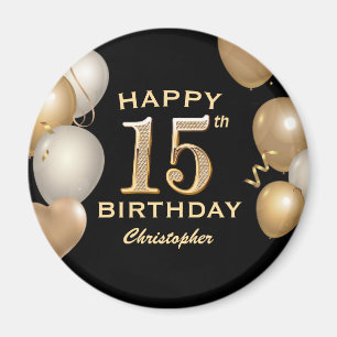 15. Geburtstagsparty Black and Gold Ballons Magnet