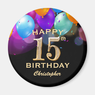 15. Geburtstagsparty Black and Gold Ballons Magnet