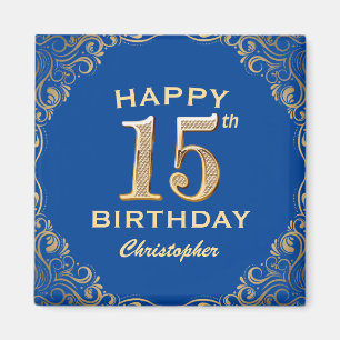 15. Geburtstagsparty Blue and Gold Glitzer Frame Magnet
