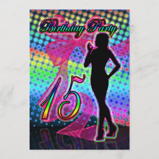 15. Geburtstagsparty Einladung, Neon mit weibliche Einladung