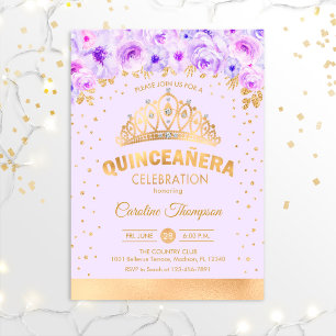 15. Geburtstagsparty in Quinceanera - Lila Gold Einladung