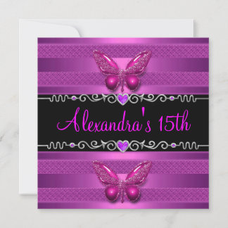 15. Geburtstagsparty Lila Pink Butterfly Einladung