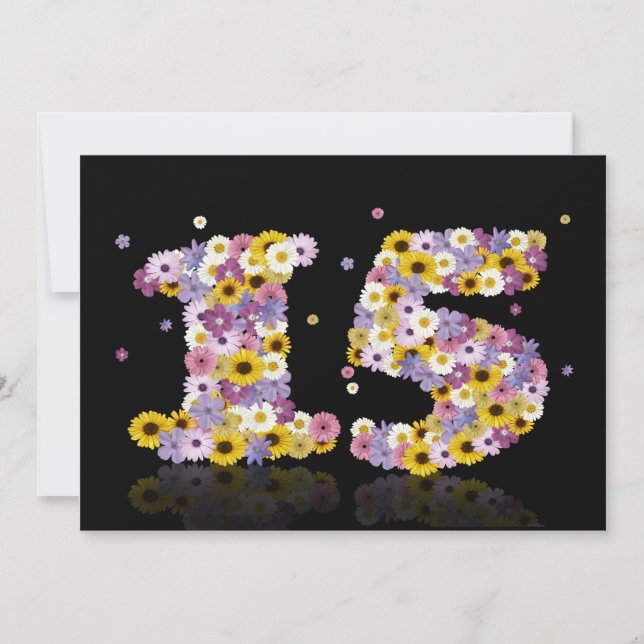 15. Geburtstagsparty mit Blumenbriefen Einladung (Vorderseite)