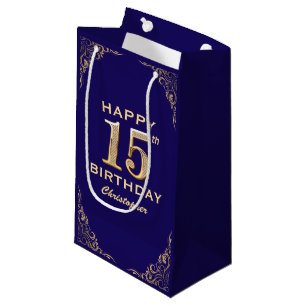 15. Geburtstagsparty Navy Blue and Gold Glitzer Kleine Geschenktüte