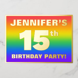 15. Geburtstagsparty: Spaß, buntes Regenbogenmuste Folieneinladung