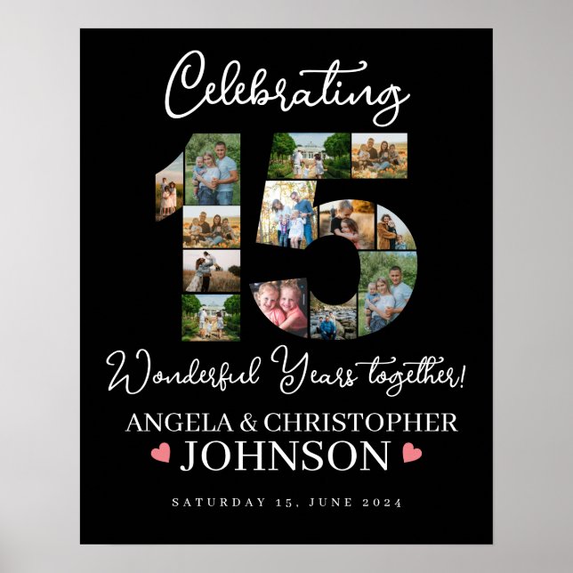 15. Hochzeitstag Foto Collage Party Sign Poster (Vorne)