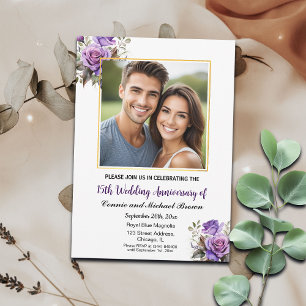 15. Hochzeitstag Gold Frame Lila Rose Einladung