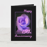 15. Hochzeitstag-Gratulationskarte mit lila Rosenk