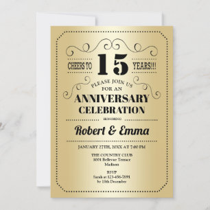 15. Hochzeitstag Party - Gold Black Einladung