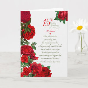 15. Hochzeitstag Romantische rote Rosen Karte