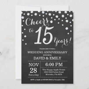 15. Hochzeitstag Schwarzes Silber Chalkboard Einladung