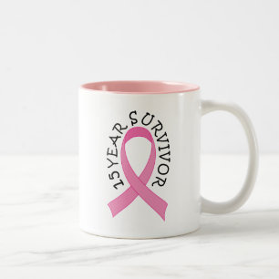 15 JAHR-ÜBERLEBEND-ROSA-BAND-GESCHENK ZWEIFARBIGE TASSE