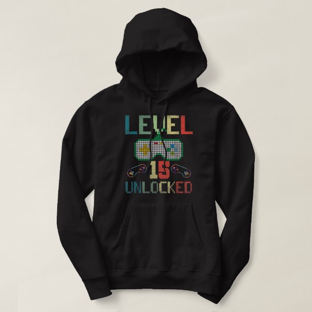 15 Jahre alte Geschenke Stufe 15 Entsperrt 15. Geb Hoodie (Design vorne)