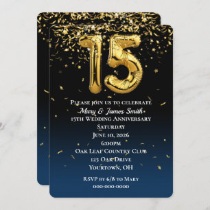 15 Jahre Gold Balloons & Confetti Invitati Einladung