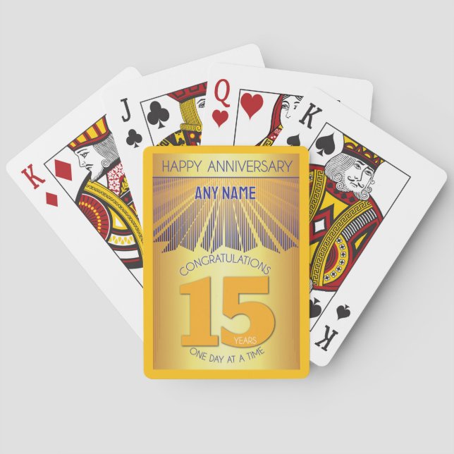 15 Jahre | Golden Ray 12-Schritte CUSTOM NAME Spielkarten (Rückseite)