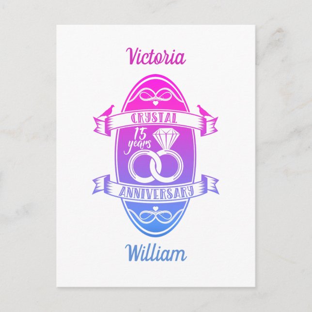 15. Jubiläum der traditionellen Kristallhochzeit Postkarte (Vorderseite)