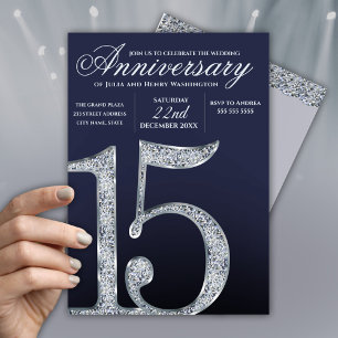 15. Jubiläum Diamant Silber Dunkelblau Jahre Einladung