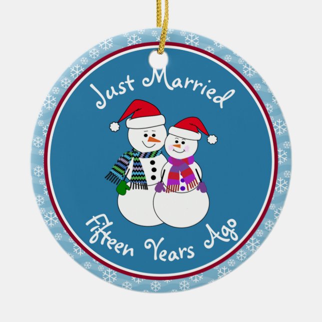 15. Jubiläum Geschenk Spaß Schnee Couple Weihnacht Keramikornament (Vorne)