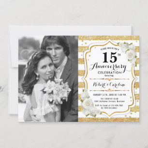 15. Jubiläum mit Foto - Gold Weiß Einladung